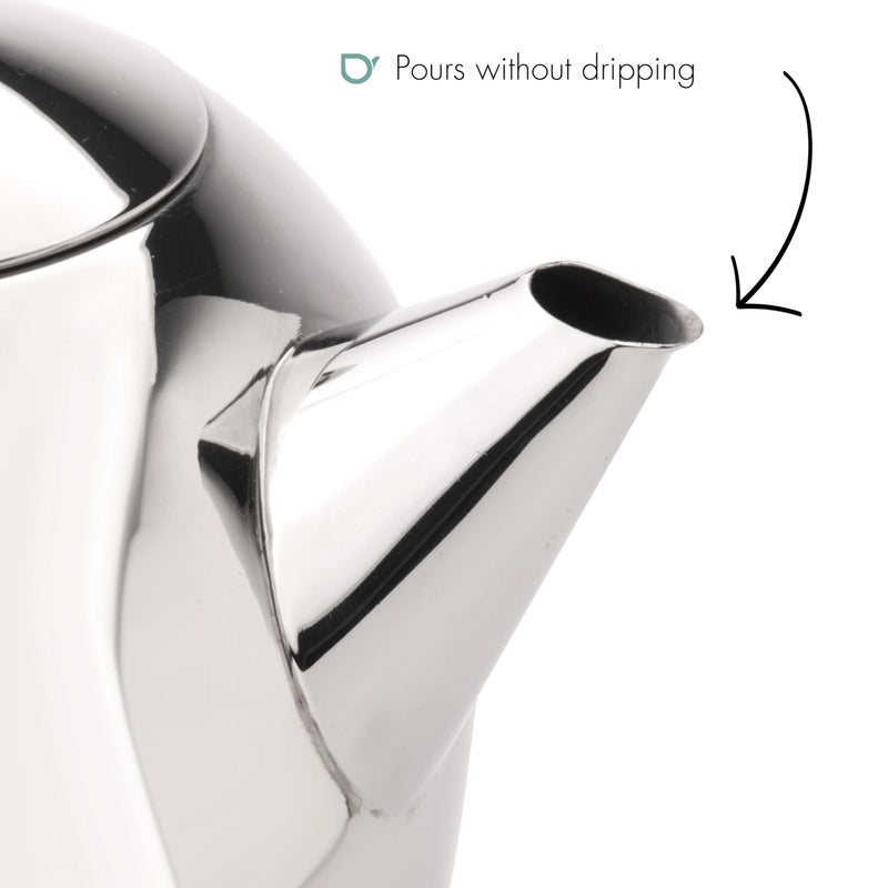 bredemeijer Santhee Double Walled Teapot, 0.5-Liter Stainless Steel Glossy Finish with Glossy Accents - Image 3